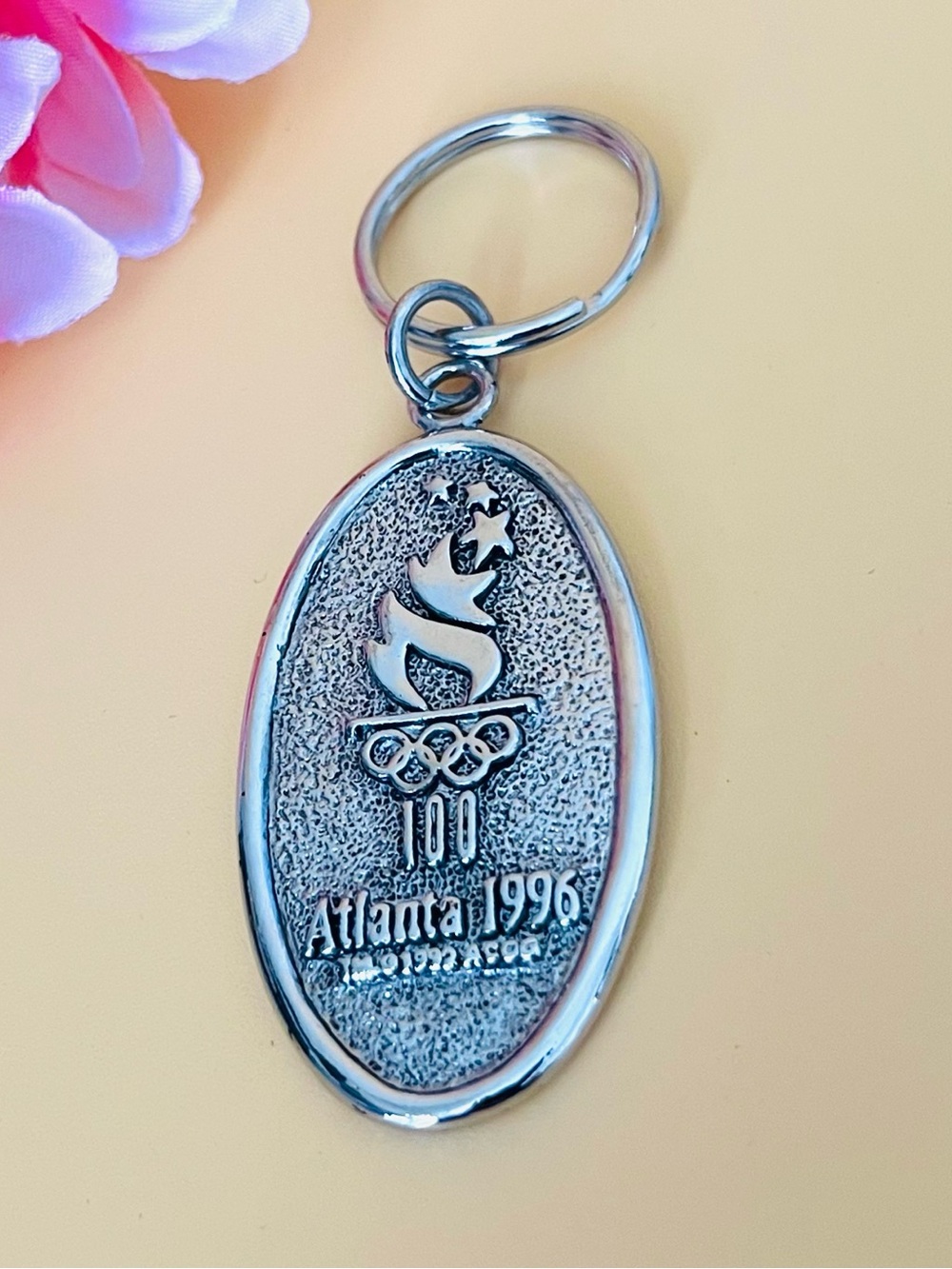 Atlanta 1996 Olympic Torch Keyring - Silver tone